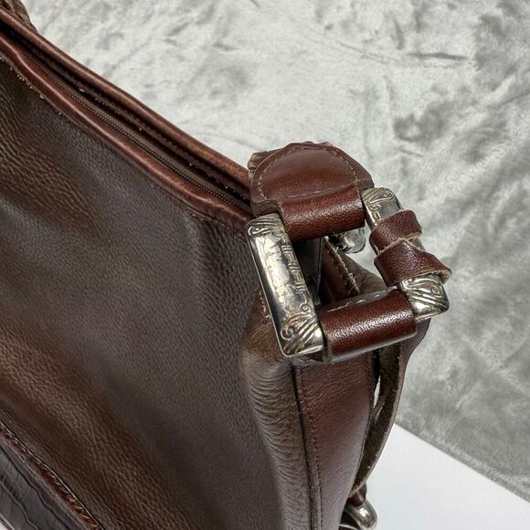 Vintage Brighton Bucket Crossbody‎ Shoulder Bag Brown Crocodile Embossed Trim - Picture 5 of 16